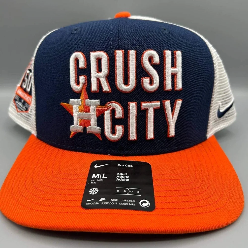 Houston Astros x Nike Pro Trucker Hat Men M-L Navy Orange‎ Dri-Fit Snap Back New